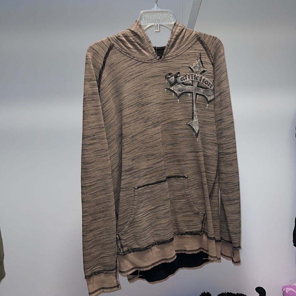brown affliction hoodie shirt REVERSIBLE